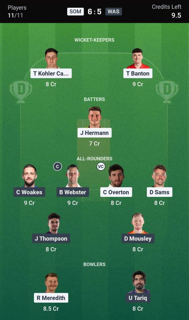 Dream11 Team For SOM vs WAS Match 48 Dream11 Team For SOM vs WAS Match 48