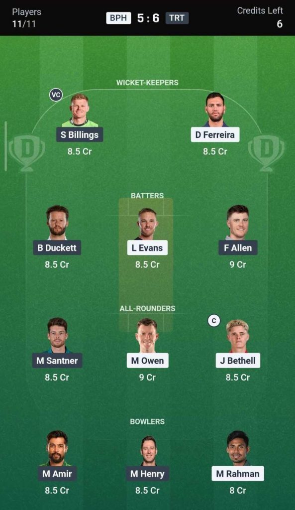 Dream11 Team For BPH vs TRT Dream11 Team For BPH vs TRT