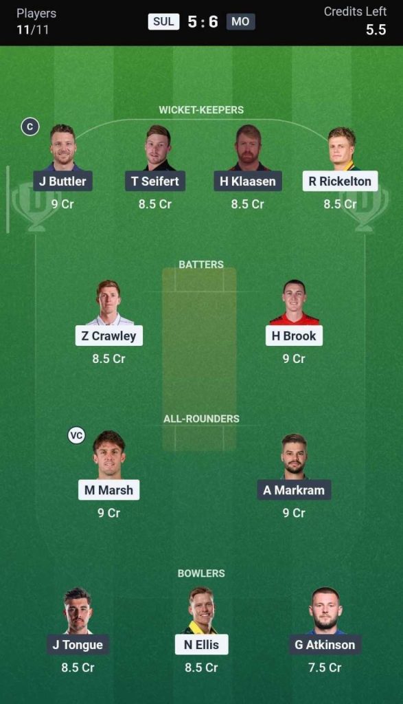 Dream11 Team For SUL vs MO, 10th Match Dream11 Team For SUL vs MO, 10th Match