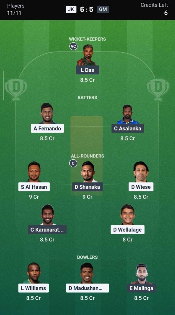 Dream11 Team For JK vs GM Dream11 Team For JK vs GM