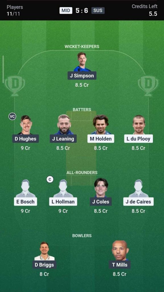 MID vs SUS 89th Match Dream11 Prediction MID vs SUS 89th Match Dream11 Prediction