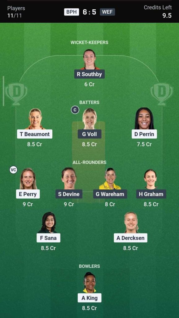 Dream11 Team for BPH vs WEF