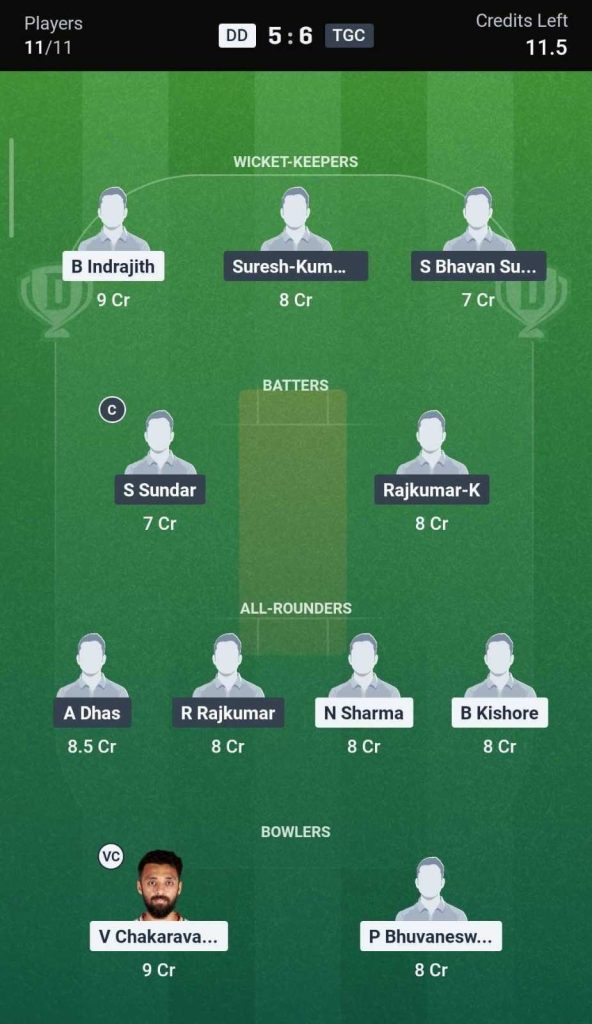 Dream11 Team for DD vs TGC Dream11 Team for DD vs TGC