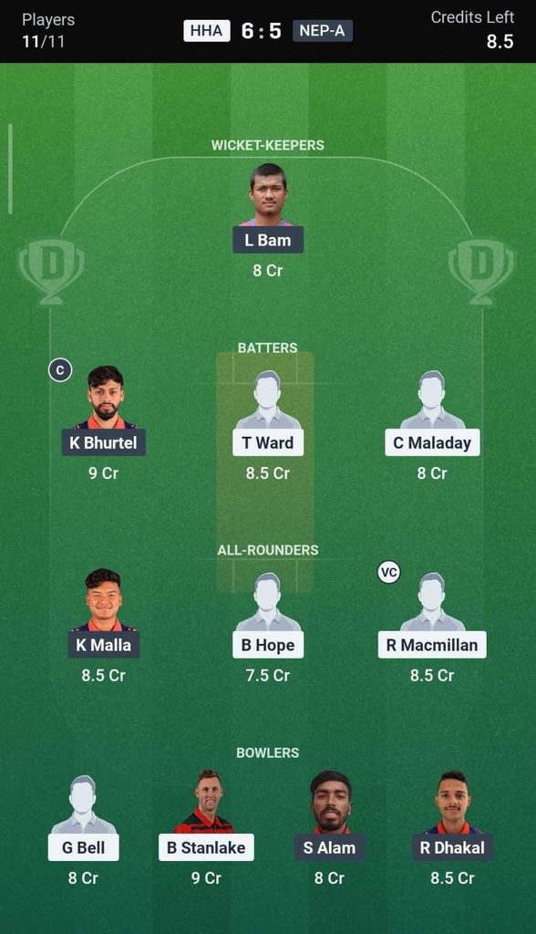 Dream11 Team for HHA vs NEP-A, Match 12