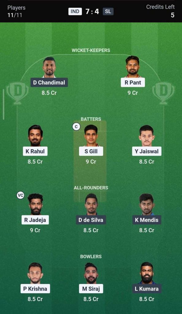Dream11 Team for IND vs SL, 1st Test Dream11 Team for IND vs SL, 1st Test