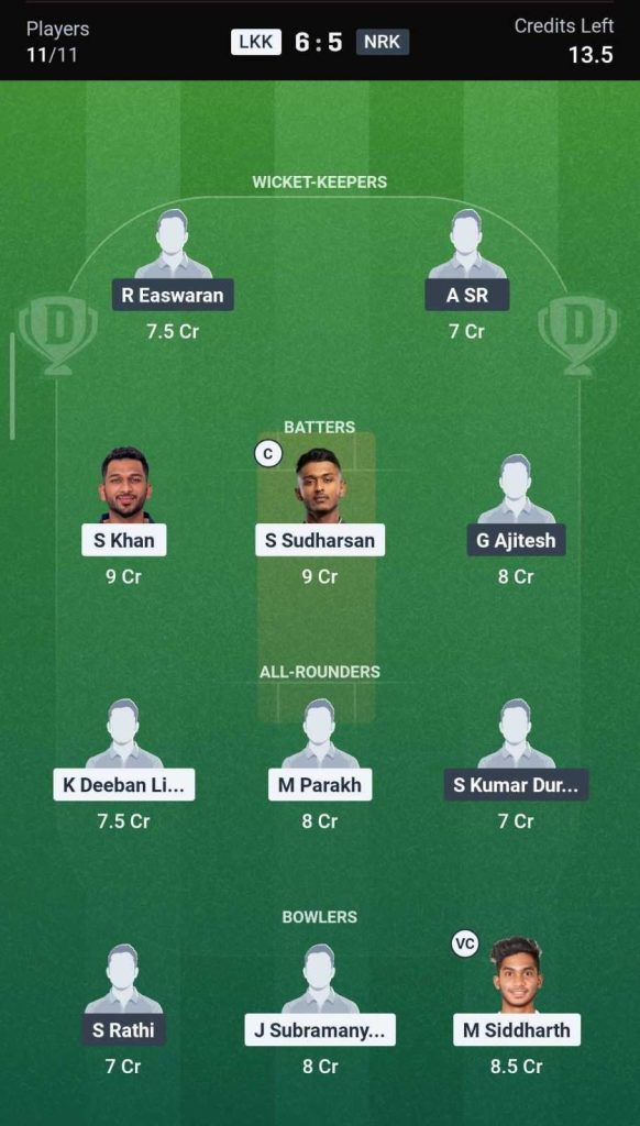 Dream11 Team for LKK vs NRK, 16th Match Dream11 Team for LKK vs NRK, 16th Match