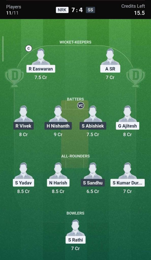 Dream11 Team for NRK vs SS, 24th Match