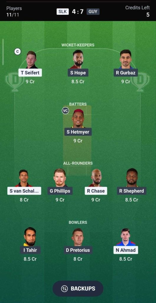 Dream11 Team for SLK vs GUY, 11th Match Dream11 Team for SLK vs GUY, 11th Match