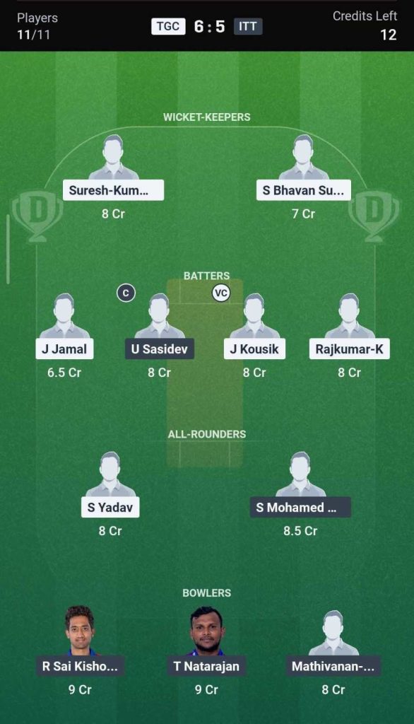 Dream11 Team for TGC vs ITT