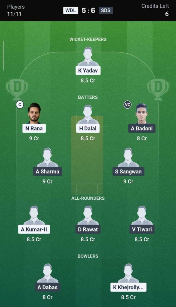 Dream11 Team for WDL vs SDS, Match 31