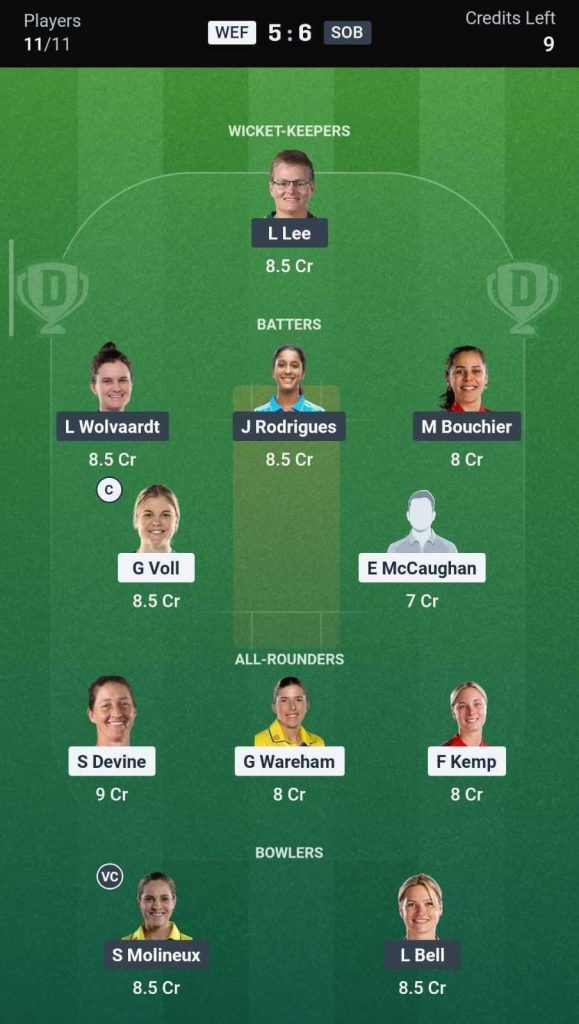 Dream11 Team for WEF vs SOB, 19th Match